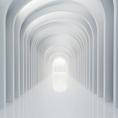 Abstract white futuristic geometric tunnel, architecture design concept - Generative AI