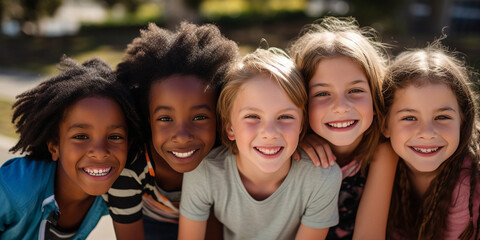 Obraz premium an photo diverse people of race. 9 years old. all smiling and some show teeth - Generative AI