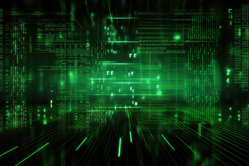 Fototapeta na wymiar Technology Background: Green Digital Binary Code Matrix Representing Cyberspace, Internet Communication, and Programming