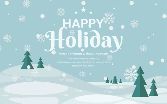 happy holidays winter theme banner poster design template. with background
snowy landscape