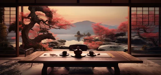 Tafelkleed Japanese autumn scene seen from the living room © Kien