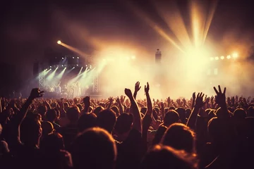 Fotobehang festival music summer concert crowd audience background blue cheer cheerful entertainment event excited excitement fan full grand great group happy head live lot © akkash jpg