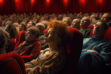 play theater watching audience people theatre public crowd dark stage indoor entertainment event performance culture art act drama classical classic row back adult