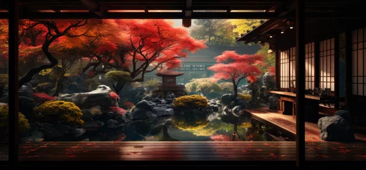 Foto op Canvas Japanese autumn scene seen from the living room © Kien