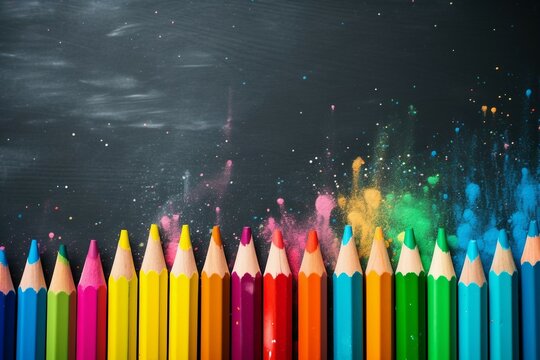 background school Back drawing blackboard crayons Colorful black education supply ruler study stationery to colours chalk art white board closeup colourful design empty blue red texture