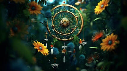 A Dreamcatcher Daisy surrounded by lush greenery, its petals vividly colored and every detail captured in