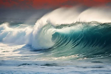 Fototapeten wave cresting bay extreme hawaii kauai maui oahu ocean pipeline shore sport surf surfer surfing water © sandra