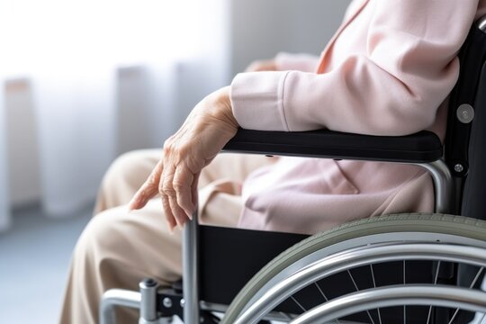 Rear view of an older patient sitting in wheelchair