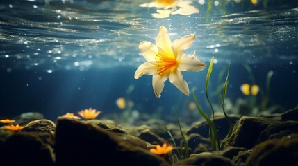 Fototapeta na wymiar A Dreamshade Daffodil blooming in a dreamlike underwater world, with its petals dancing in the currents of a deep-sea abyss.