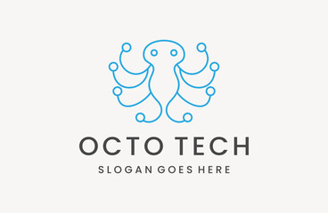 octopus technology logo design vector