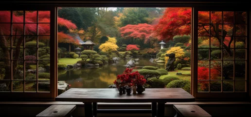 Gordijnen Japanese autumn scene seen from the living room © Kien
