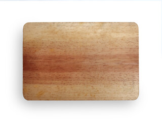 Wooden cutting board or tray cut out isolated on white, top flat lay