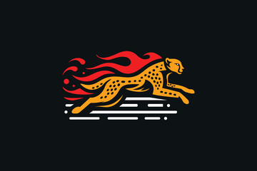Cheetah Speed Fire logo design template flat vector