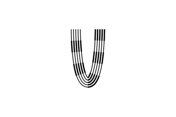 Logo V Letter monogram parallel lines shapes, Alphabet Design Template.