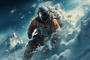 Snowboarding down a pristine mountain slope