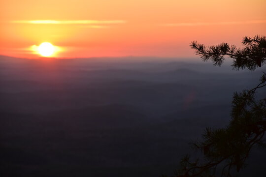 sunset in the mountains at pulpit rock