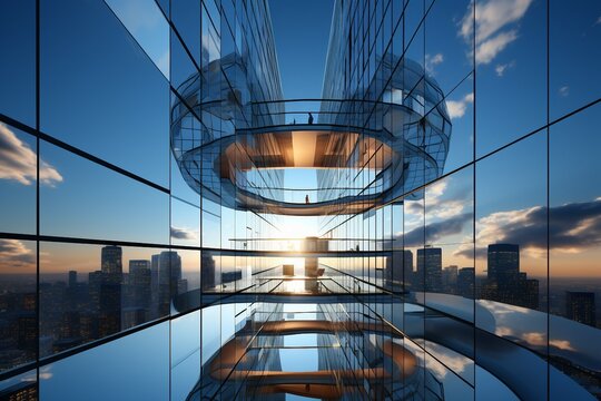 Fototapeta building glass perspective view morning render 3d background business real downtown window surface skyscraper apartment steel economy pane property estate contemporary commercial striped smooth
