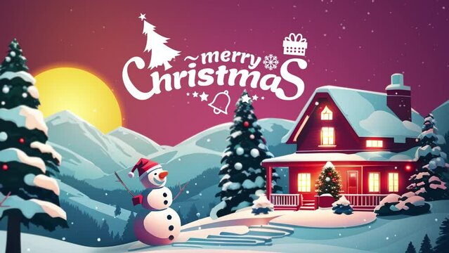 Winter christmas composition Merry Christmas text Calligraphic Lettering Video Background 4K HD