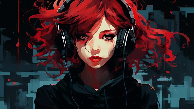 Gothic lo character girl artist. Created using Generative AI Technology Seamless loop animation