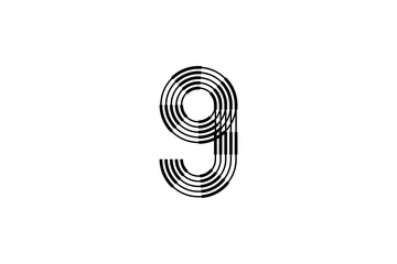 Logo 9 Letter monogram parallel line, number Design Template.