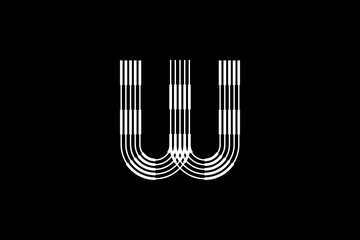 Logo W Letter monogram parallel lines shapes,  Alphabet Design Template.