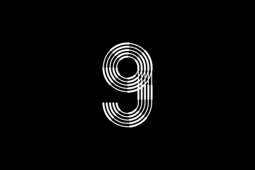 Logo 9 Letter monogram parallel line, number Design Template.