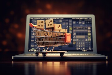 background commerce shopping online cart cyberspace buying purchase e-business shop store concept business sale icon computer cube keyboard streetcar wood global retail web worldwide block - obrazy, fototapety, plakaty