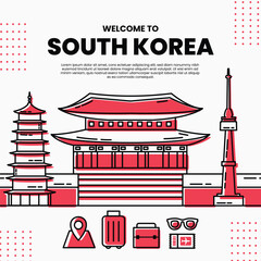 Korea landmark flat line design