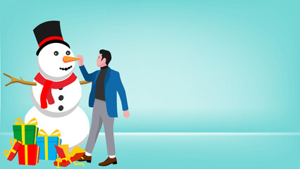 businessmen preparing for Christmas celebrations wit snowman flat design vector illustration, office christmas party cartoon, corporate christmas party
