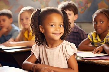 classroom elementary ethnic multi children Happy school group teacher student class education reading diverse old people african american caucasian black pupil year background portrait asian