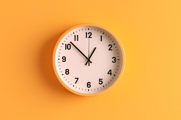 time winter summer concept school management space copy Close o'clock Ten background orange pastel trendy clock wall plain analogue Part autumn white agenda schedule opening hours operation minute - obrazy, fototapety, plakaty