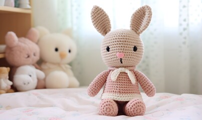 Fototapeta premium a cozy animal knitting doll, Generative AI