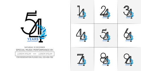 set of anniversary logotype black color with blue ornament for special celebration event