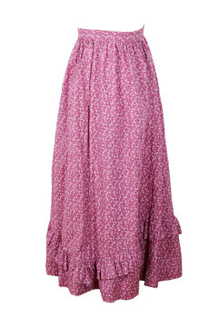 Vintage pink ruffled skirt. Delicate patterned fabric. Cottage skirt. Nobody, No background png.