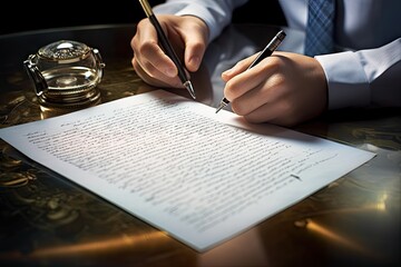 contract Business paper pen agreements signs legal form deal corporate hand lawyer paperwork closeup signature male law work people success white businessman collaboration write office desk finance - obrazy, fototapety, plakaty