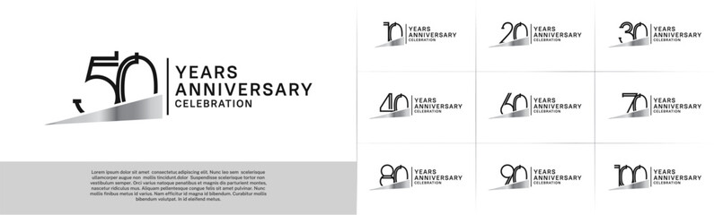 set of anniversary logotype black color with silver ribbon for special celebration event