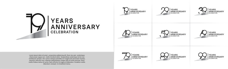 set of anniversary logotype black color with silver ribbon for special celebration event