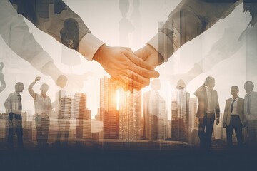 work charity volunteer together hands standing team business background city modern people business silhouette together hand join business teamwork panoramic exposure double  corona - obrazy, fototapety, plakaty