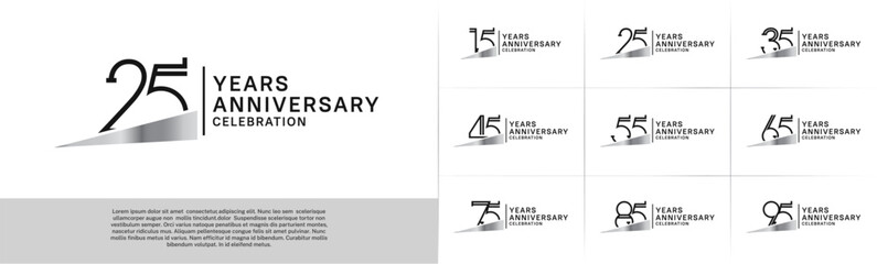 set of anniversary logotype black color with silver ribbon for special celebration event
