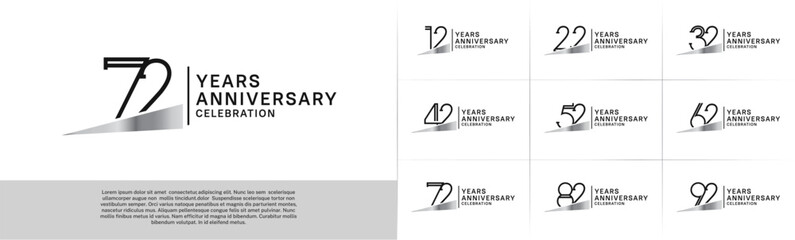 set of anniversary logotype black color with silver ribbon for special celebration event
