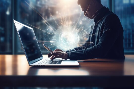 concept Blockchain Fintech online Shopping card credit Laptop using businessman banking finance billfold e-business business coin economy phone saving investment money virtual currency social issue