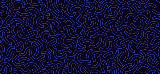 Monochrome doodle pattern. Funny monochrome pattern. Curved blue lines - obrazy, fototapety, plakaty