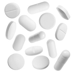 Many different pills isolated on white, collection
