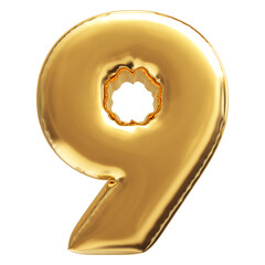 Gold Number 9 Bubble 3D Render