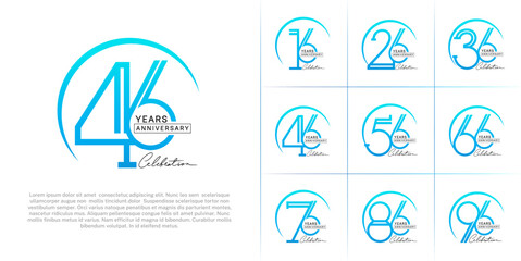 set of anniversary logotype blue and black color with handwriting for special celebration event