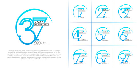 set of anniversary logotype blue and black color with handwriting for special celebration event