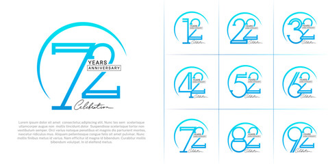 set of anniversary logotype blue and black color with handwriting for special celebration event