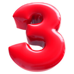 Red Number 3 Bubble 3D Render