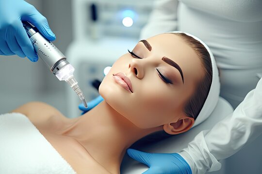face skin care close woman getting facial hydro microdermabrasion peeling treatment cosmetic beauty spa clinic hydra vacuum cleaner exfoliation rejuvenation hydratation cosmetology antioxidant