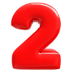 Red Number 2 Bubble 3D Render